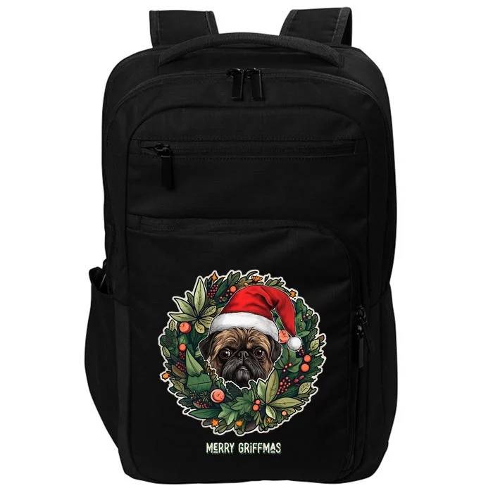 Brussels Griffon Dog in a Santa Hat & Wreath  Cute Impact Tech Backpack