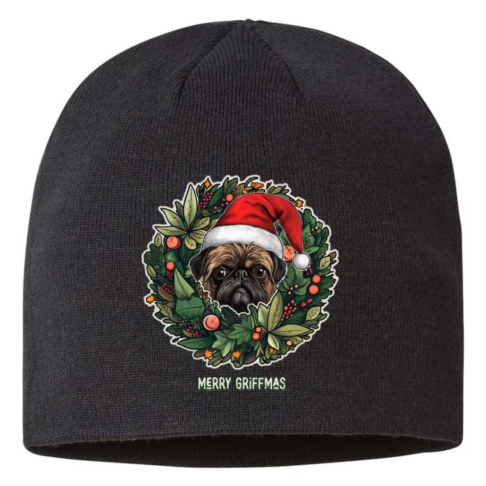 Brussels Griffon Dog in a Santa Hat & Wreath  Cute 8 1/2in Sustainable Knit Beanie