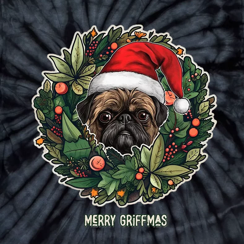 Brussels Griffon Dog in a Santa Hat & Wreath  Cute Tie-Dye T-Shirt