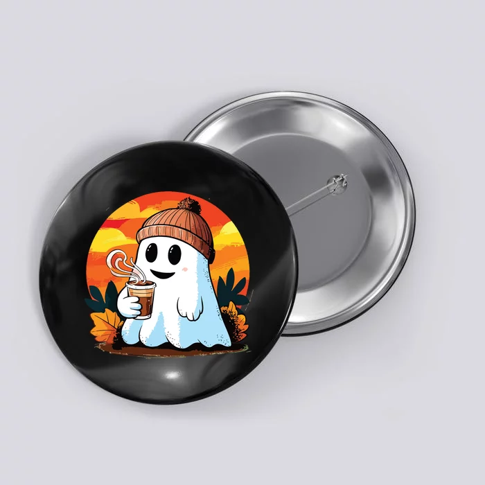 Boo Ghost Drinking Coffee Halloween Costumes Woman 2024 Button