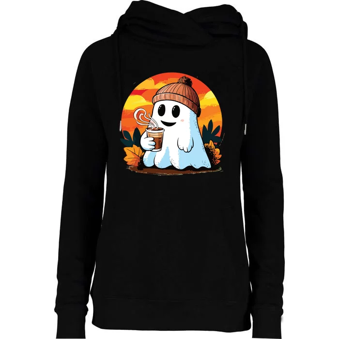 Boo Ghost Drinking Coffee Halloween Costumes Woman 2024 Womens Funnel Neck Pullover Hood