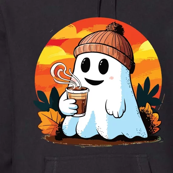 Boo Ghost Drinking Coffee Halloween Costumes Woman 2024 Premium Hoodie