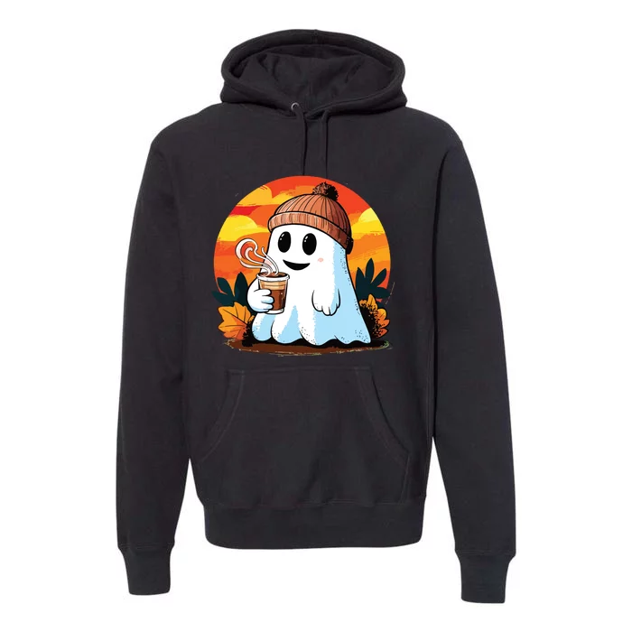 Boo Ghost Drinking Coffee Halloween Costumes Woman 2024 Premium Hoodie