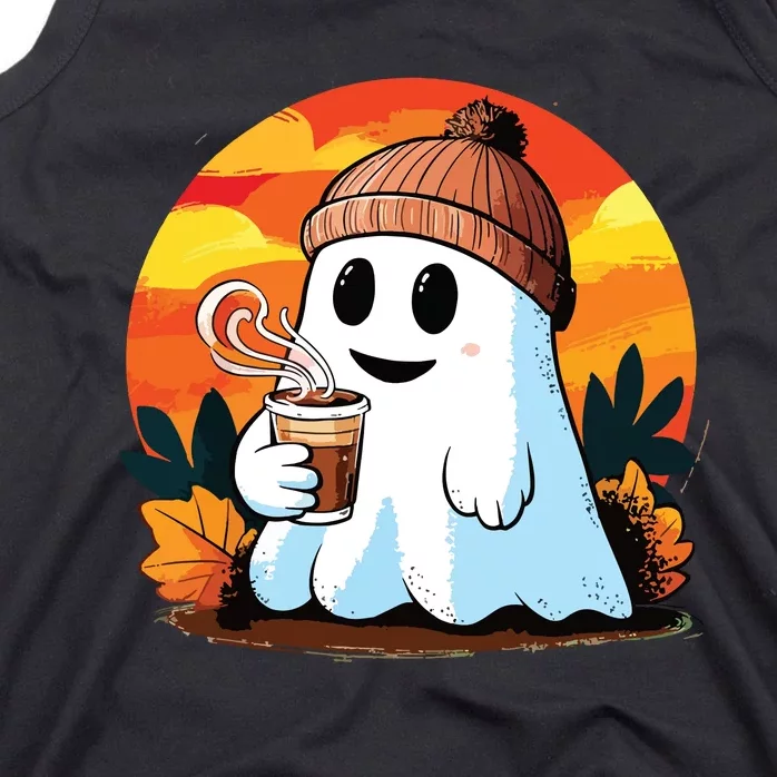 Boo Ghost Drinking Coffee Halloween Costumes Woman 2024 Tank Top