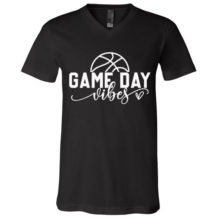 Basketball Game Day Vibes Basketball Mom Life Game Day V-Neck T-Shirt