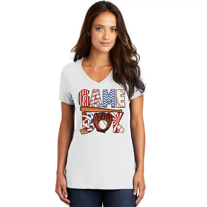 Baseball Game Day Women's V-Neck T-Shirt