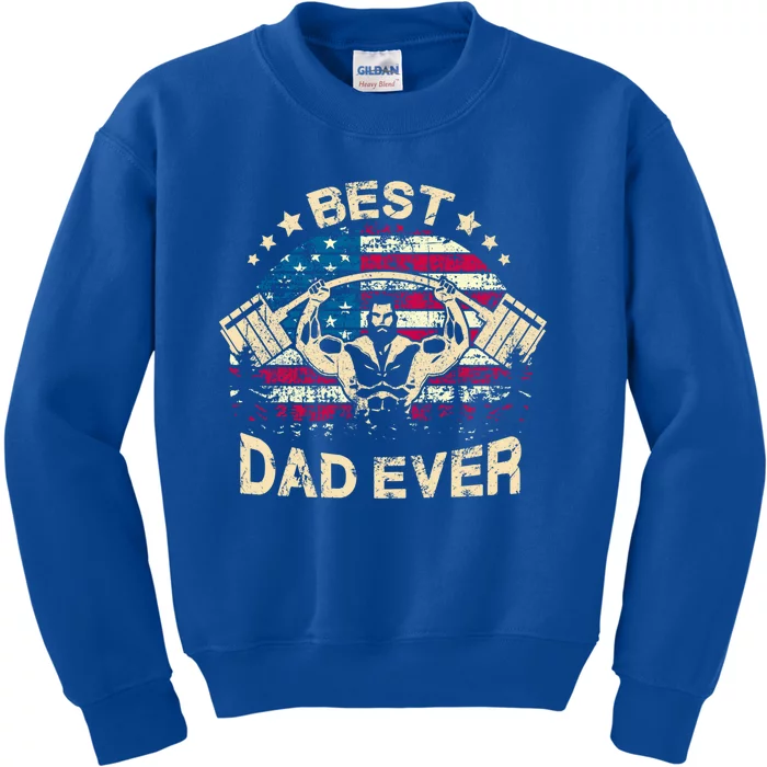 Best Gym Dad Ever Cool Gift Deadlift Powerlifter American Flag Great Gift Kids Sweatshirt