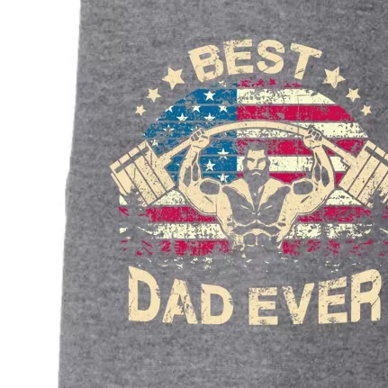 Best Gym Dad Ever Cool Gift Deadlift Powerlifter American Flag Great Gift Doggie 3-End Fleece Hoodie