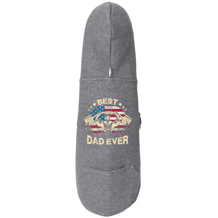 Best Gym Dad Ever Cool Gift Deadlift Powerlifter American Flag Great Gift Doggie 3-End Fleece Hoodie