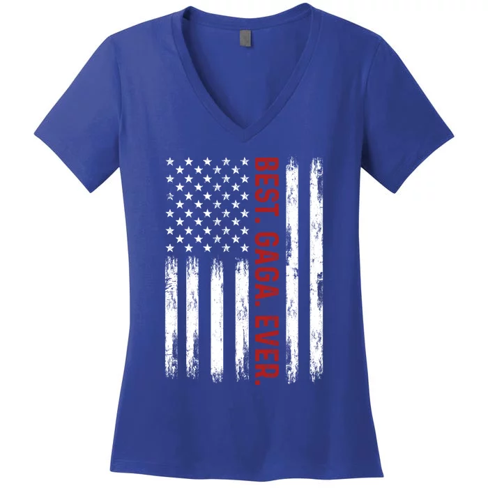 Best Gaga Ever Vintage American Flag 4th Of July Gaga Gift Women's V-Neck T-Shirt