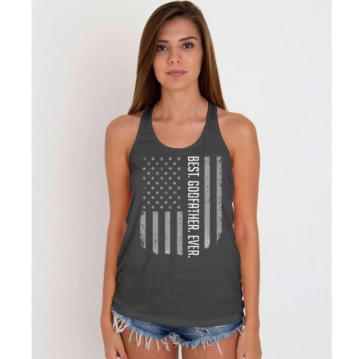 Best Godfather Ever American Flag Gift For Fathers Day Women's Knotted Racerback Tank