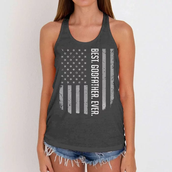 Best Godfather Ever American Flag Gift For Fathers Day Women's Knotted Racerback Tank