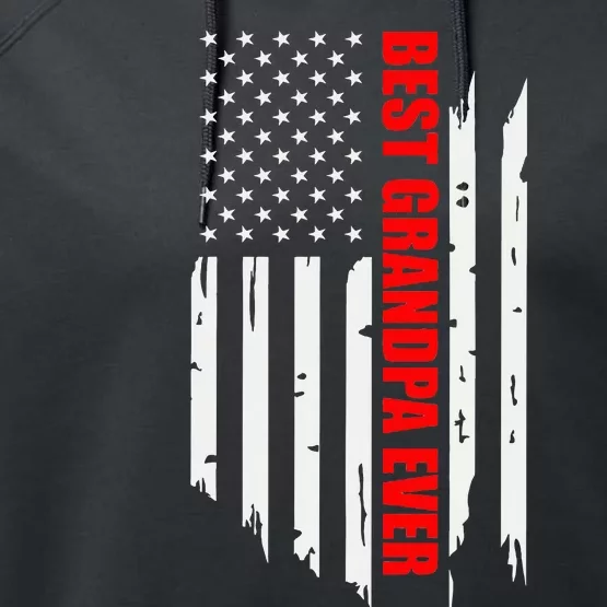 Best Grandpa Ever Vintage American Flag Performance Fleece Hoodie