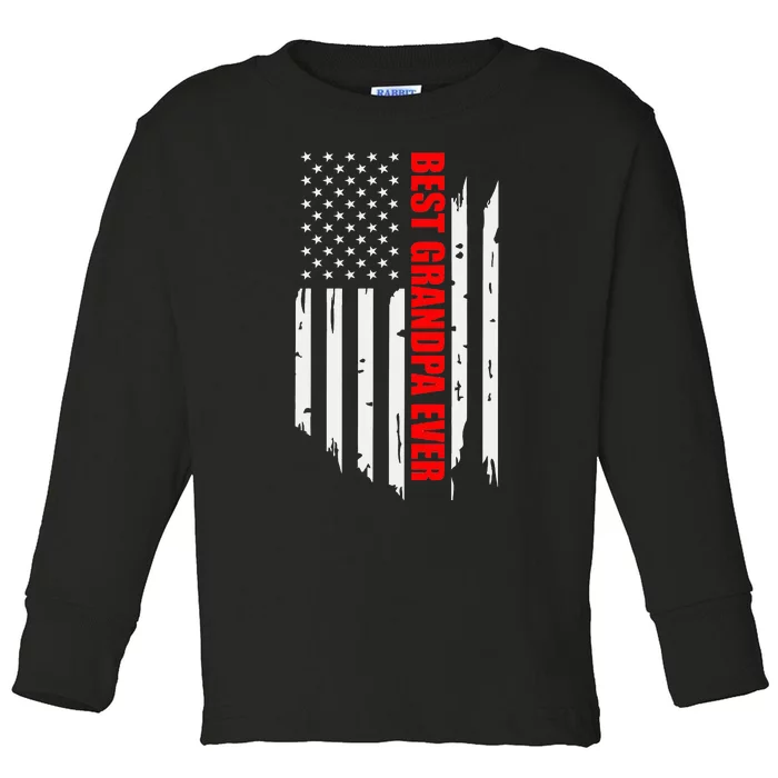 Best Grandpa Ever Vintage American Flag Toddler Long Sleeve Shirt