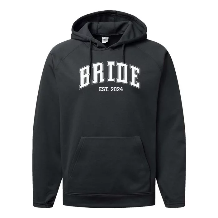 Bride Groom Est. 2024 Retro Just Married Couples Wedding Performance Fleece Hoodie