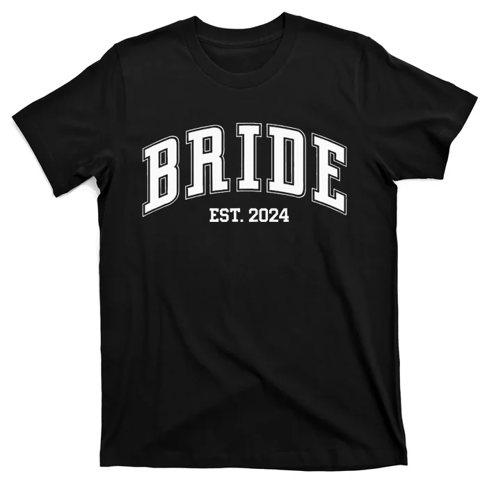 Bride Groom Est. 2024 Retro Just Married Couples Wedding T-Shirt