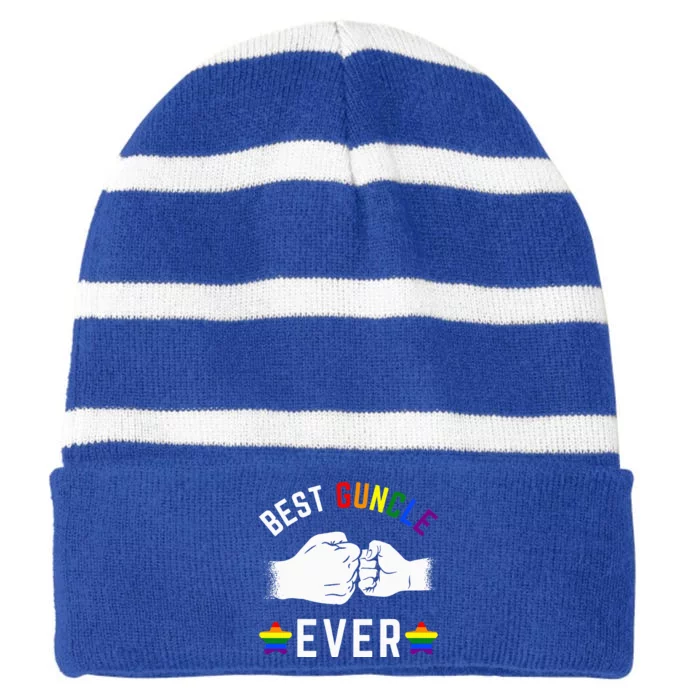 Best Guncle Ever Rainbow Pride G.A.Y Uncle Striped Beanie with Solid Band