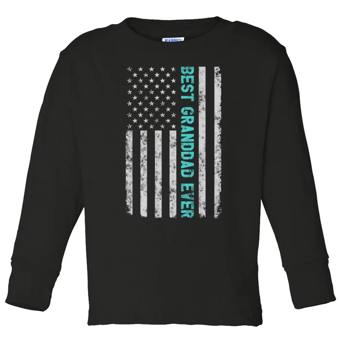 Best Granddad Ever Funny Fathers Day Vintage American Flag Toddler Long Sleeve Shirt