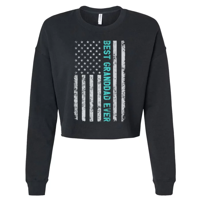 Best Granddad Ever Funny Fathers Day Vintage American Flag Cropped Pullover Crew