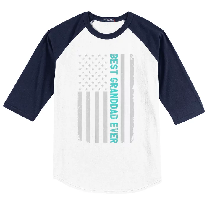 Best Granddad Ever Funny Fathers Day Vintage American Flag Baseball Sleeve Shirt