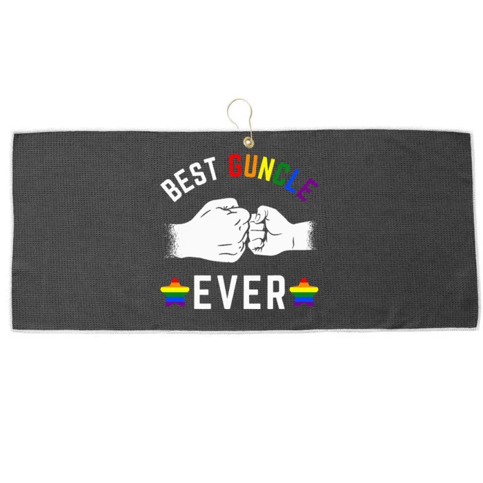 Best Guncle Ever Rainbow Colors Fistbump Pride Gay Uncle Large Microfiber Waffle Golf Towel