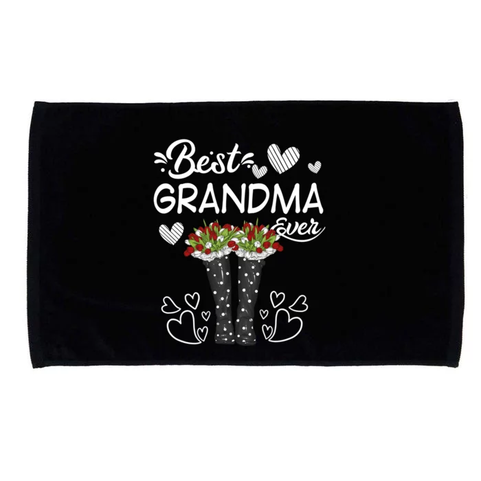 Best Grandma Ever Mothers Day Boots With Flowers Gift Microfiber Hand Towel