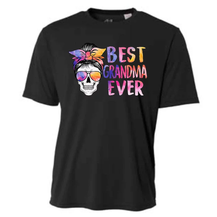 Best Grandma Ever Skull Messy Bun Sunglasses Mother's Day Cooling Performance Crew T-Shirt