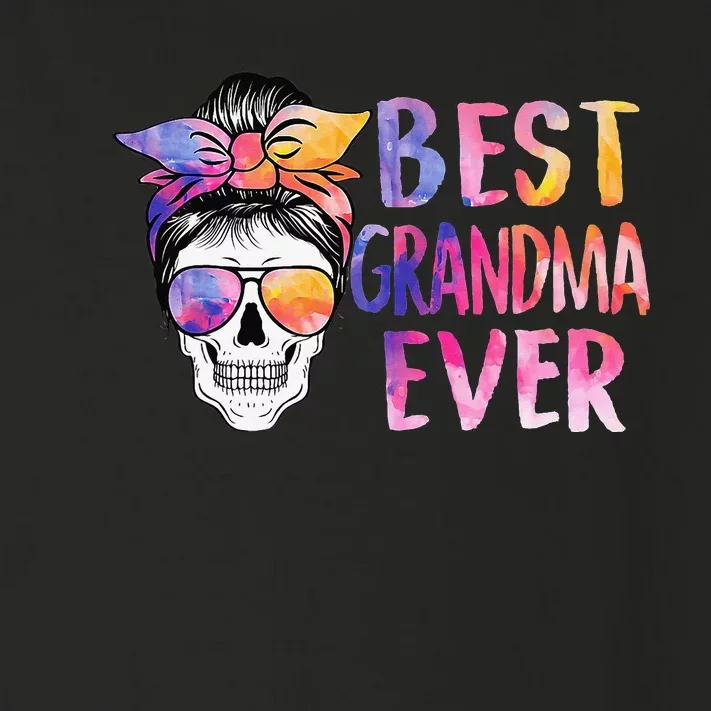 Best Grandma Ever Skull Messy Bun Sunglasses Mother's Day Toddler Long Sleeve Shirt