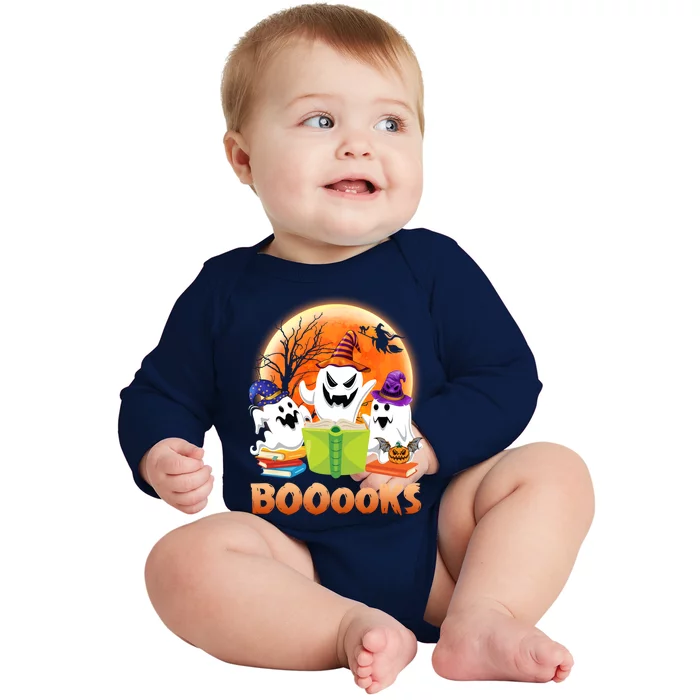 Booooks Ghost Funny Halloween Costume Book Library Reading Cute Gift Baby Long Sleeve Bodysuit