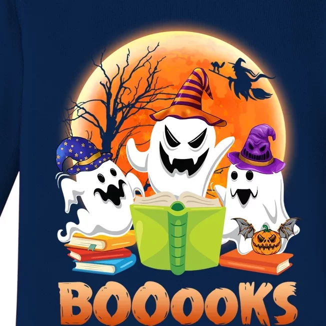 Booooks Ghost Funny Halloween Costume Book Library Reading Cute Gift Baby Long Sleeve Bodysuit