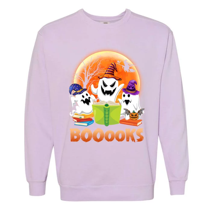 Booooks Ghost Funny Halloween Costume Book Library Reading Cute Gift Garment-Dyed Sweatshirt