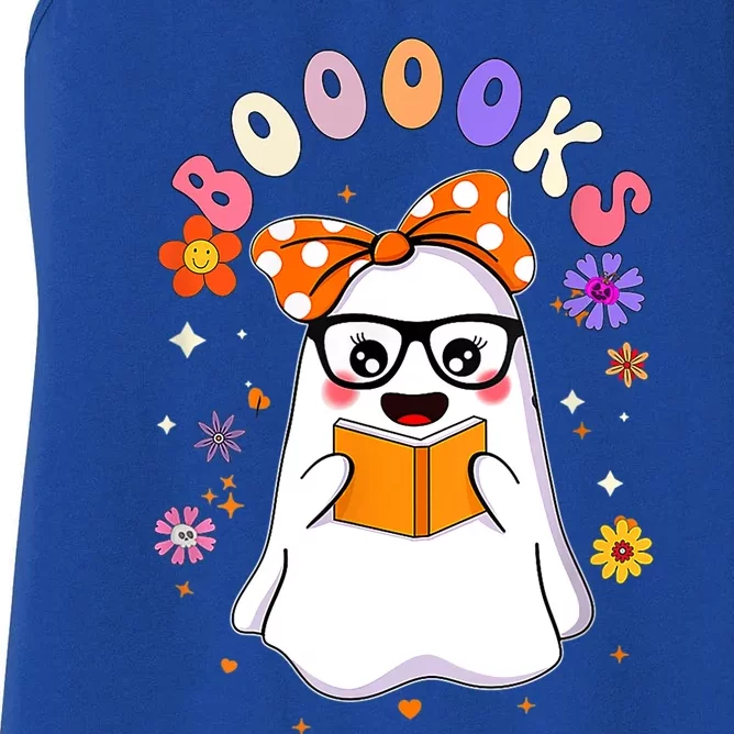 Booooks Ghost Funny Halloween Teacher Book Library Reading Great Gift Women's Racerback Tank