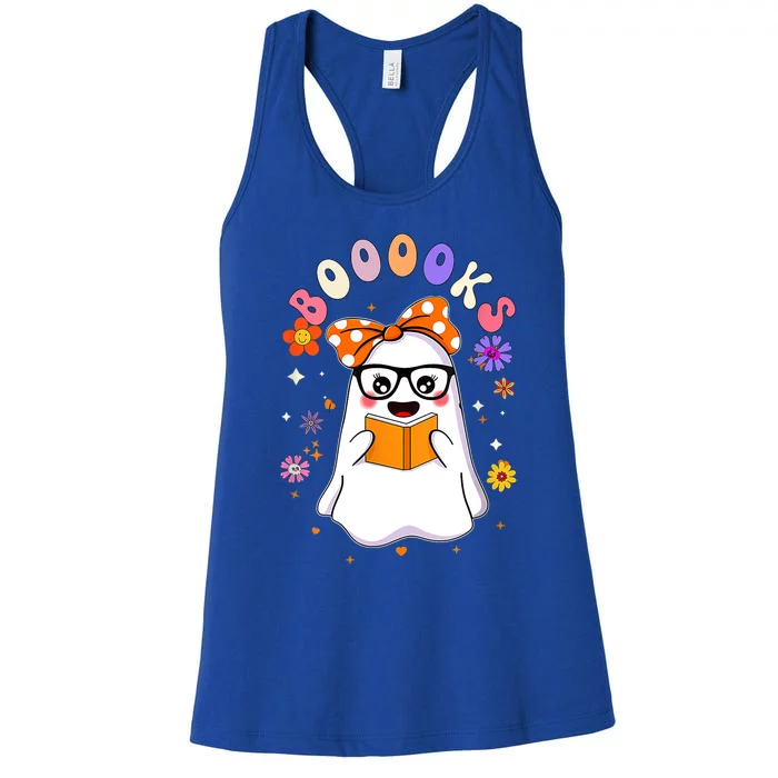 Booooks Ghost Funny Halloween Teacher Book Library Reading Great Gift Women's Racerback Tank