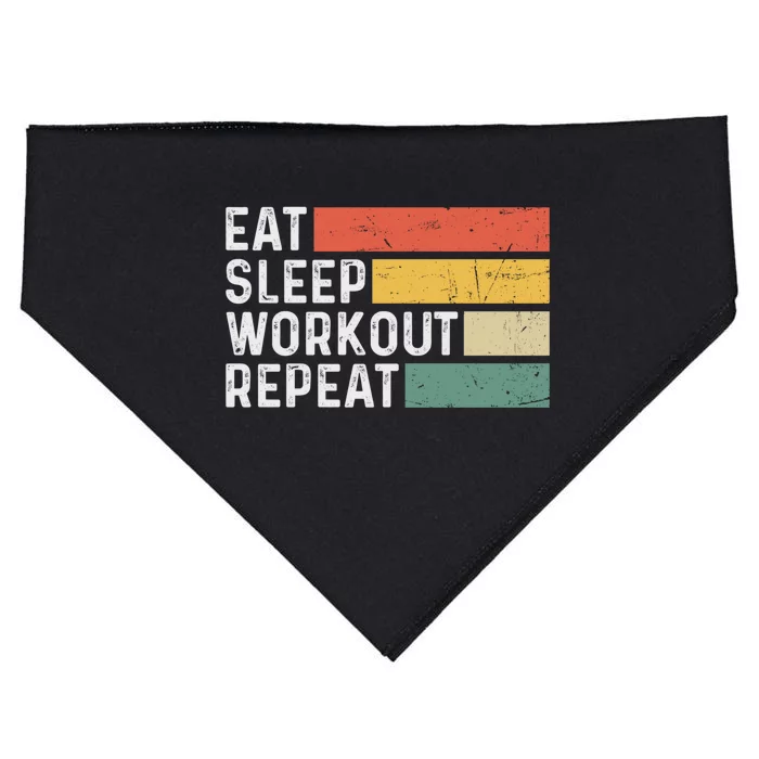 Bodybuilder Gym Funny Vintage Cute Gift Eat Sleep Workout Repeat Gift USA-Made Doggie Bandana