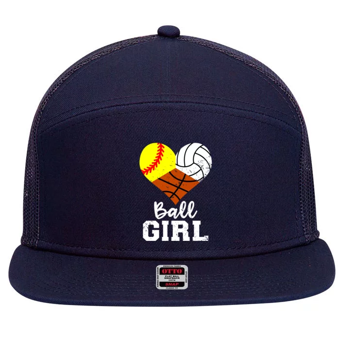 Ball Girl Funny Softball Volleyball Basketball Girl 7 Panel Mesh Trucker Snapback Hat