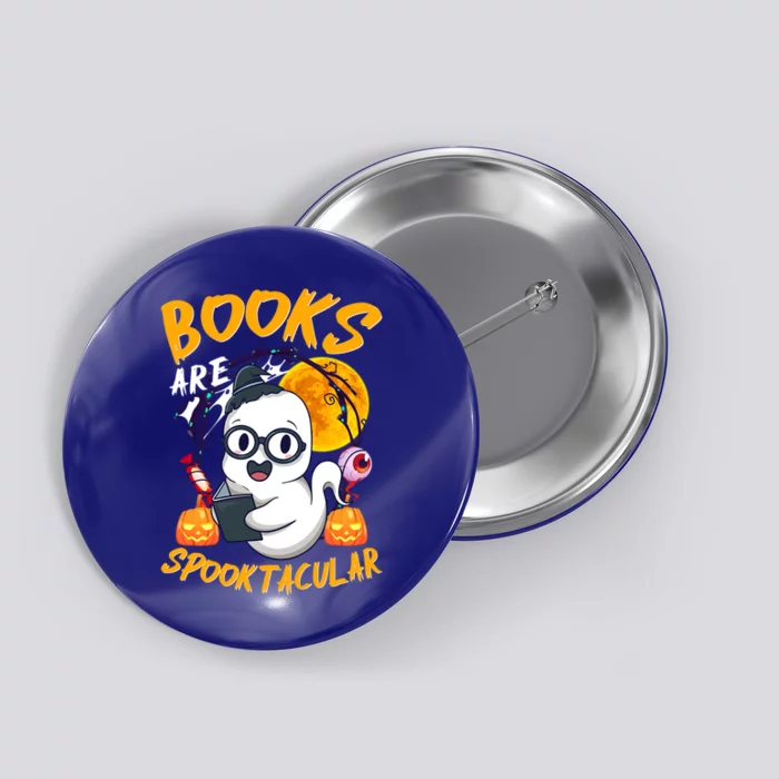 Boooks Ghost Funny Halloween Teacher Book Library Reading Cool Gift Button