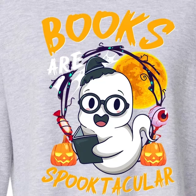 Boooks Ghost Funny Halloween Teacher Book Library Reading Cool Gift Cropped Pullover Crew