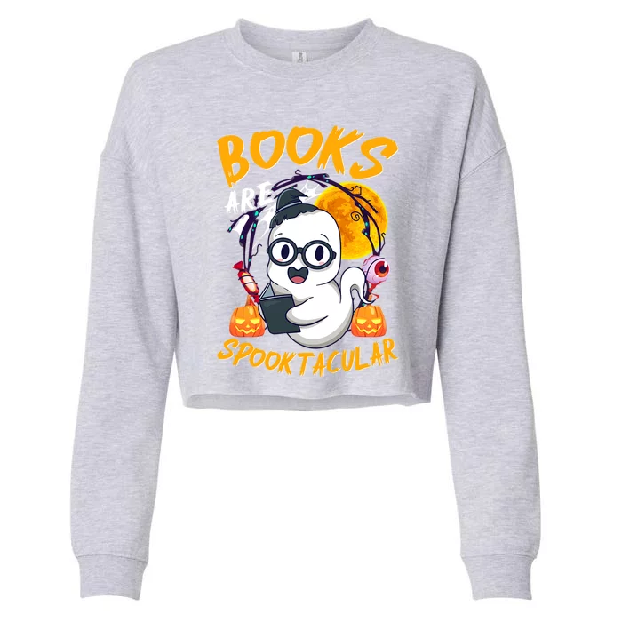 Boooks Ghost Funny Halloween Teacher Book Library Reading Cool Gift Cropped Pullover Crew