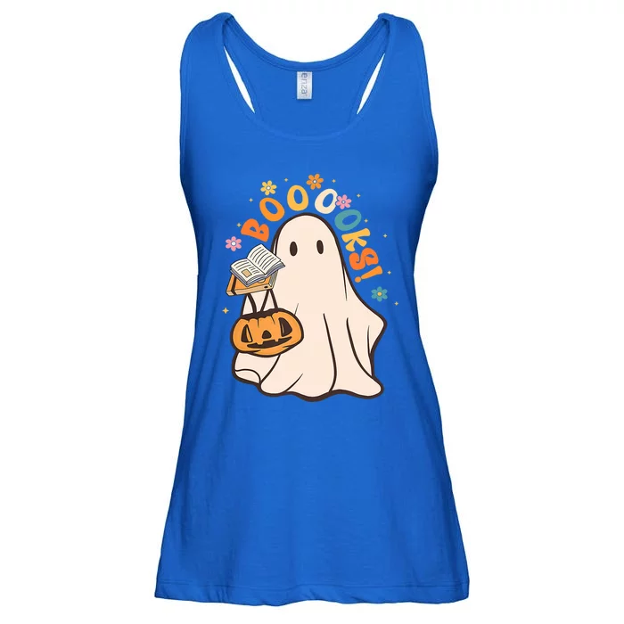 Booooks Ghost Funny Halloween Teacher Book Library Reading Funny Gift Ladies Essential Flowy Tank