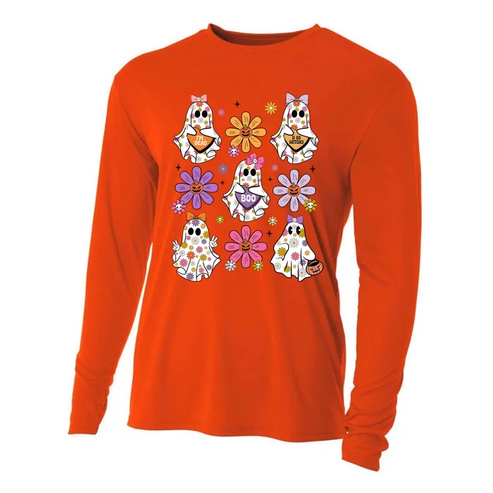 Boo Ghost Floral Halloween Cute Boo Ghoul Cooling Performance Long Sleeve Crew