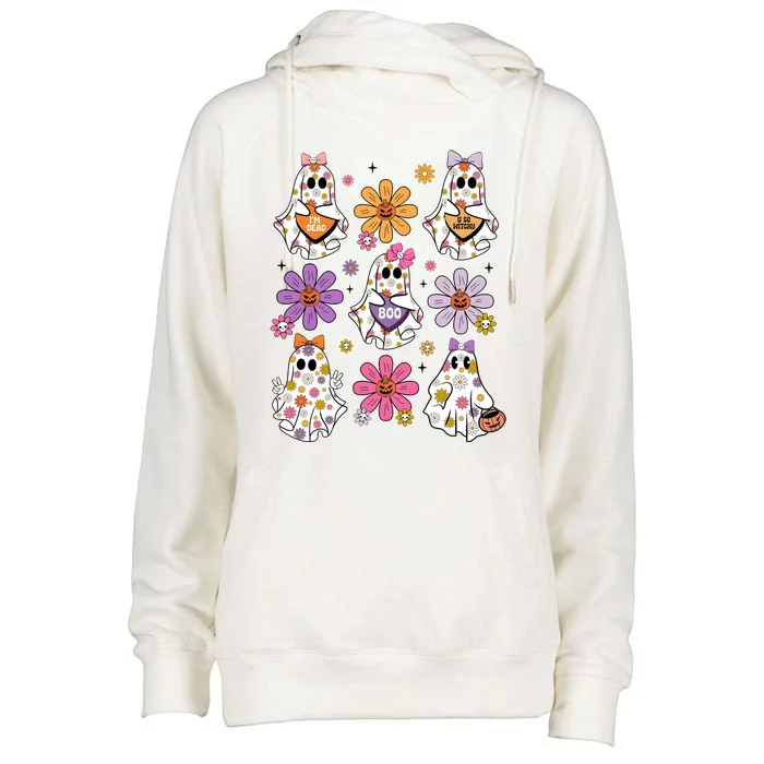 Boo Ghost Floral Halloween Cute Boo Ghoul Womens Funnel Neck Pullover Hood