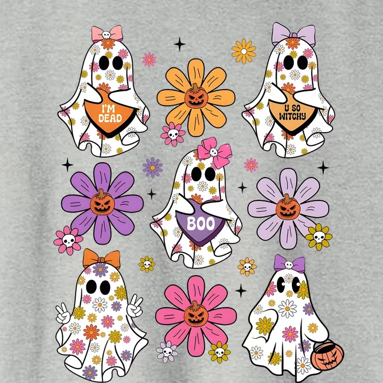 Boo Ghost Floral Halloween Cute Boo Ghoul Women's Crop Top Tee