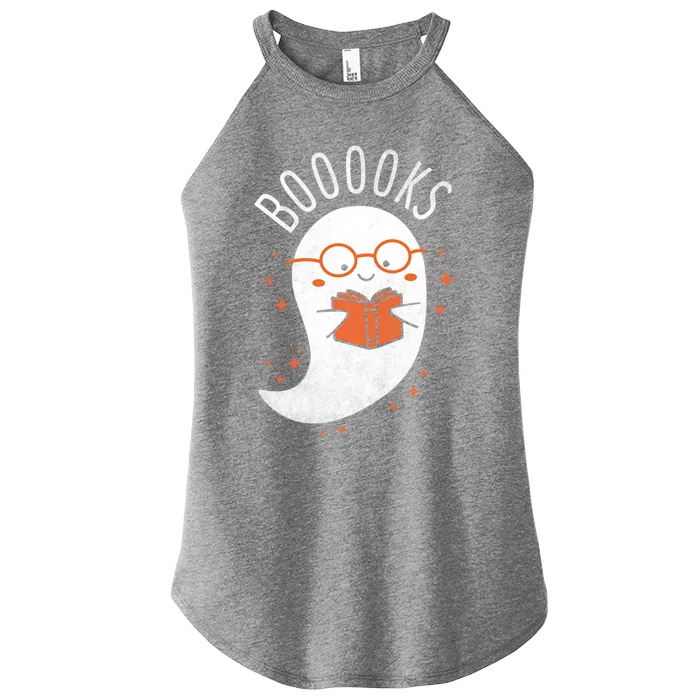 Booooks Ghost Funny Halloween Teacher Book Library Reading Meaningful Gift Women’s Perfect Tri Rocker Tank