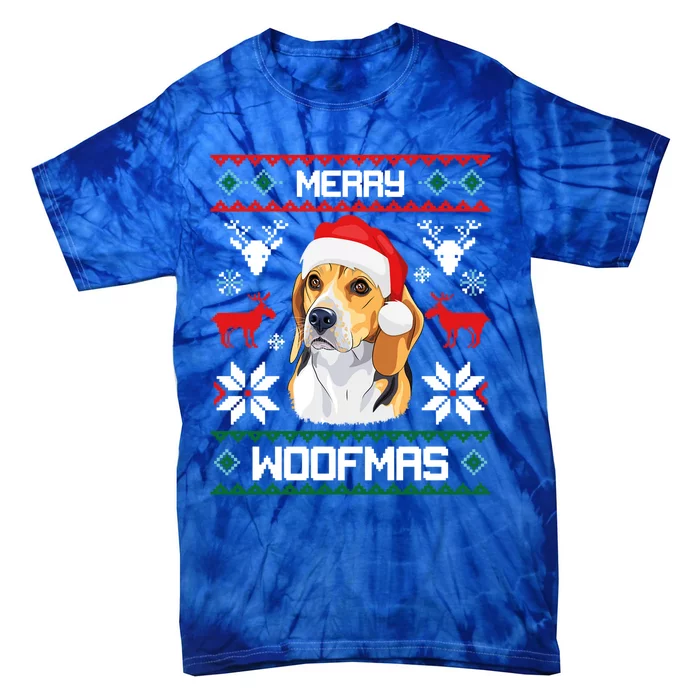 Beagle Gift For Merry Christmas Woofmas Clothes Ugly Gift Tie-Dye T-Shirt