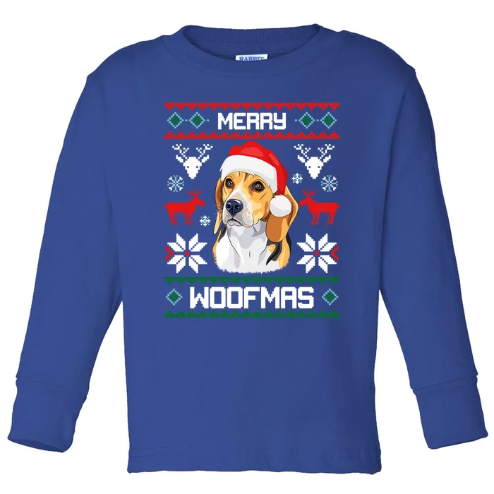 Beagle Gift For Merry Christmas Woofmas Clothes Ugly Gift Toddler Long Sleeve Shirt