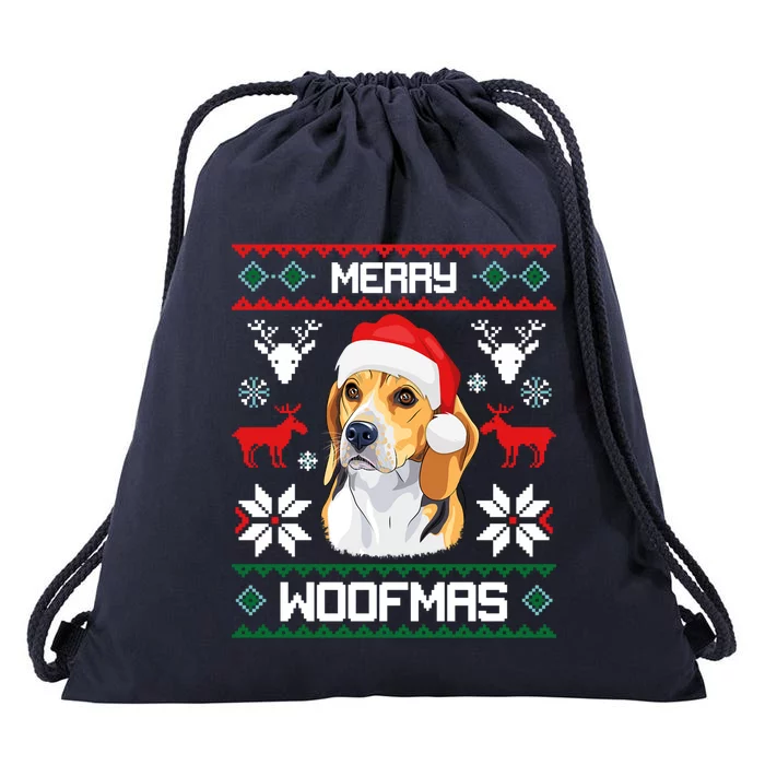 Beagle Gift For Merry Christmas Woofmas Clothes Ugly Gift Drawstring Bag