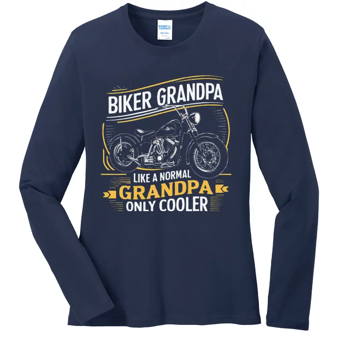 Biker Grandpa FatherS Day Like A Normal Grandpa Motorcycle Ladies Long Sleeve Shirt