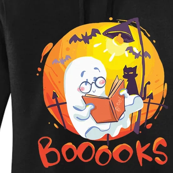 Booooks Ghost Funny Halloween Teacher Book Library Reading Women's Pullover Hoodie