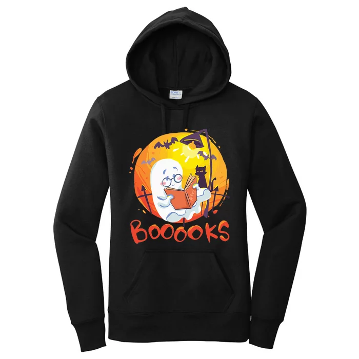 Booooks Ghost Funny Halloween Teacher Book Library Reading Women's Pullover Hoodie