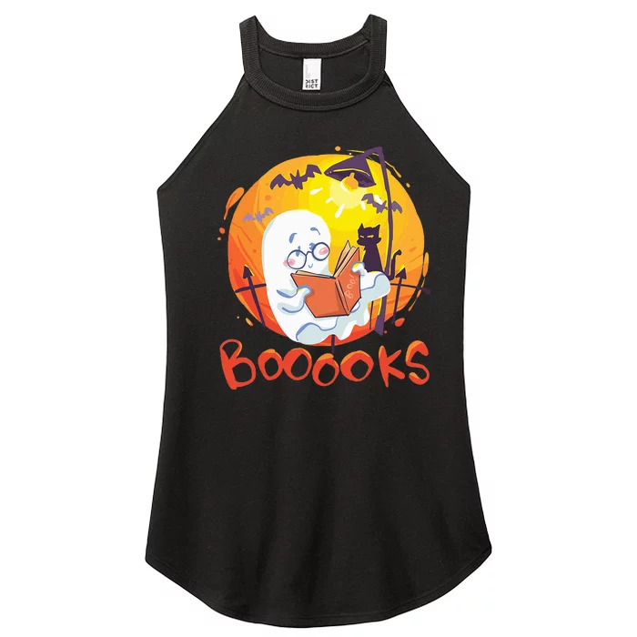 Booooks Ghost Funny Halloween Teacher Book Library Reading Women’s Perfect Tri Rocker Tank